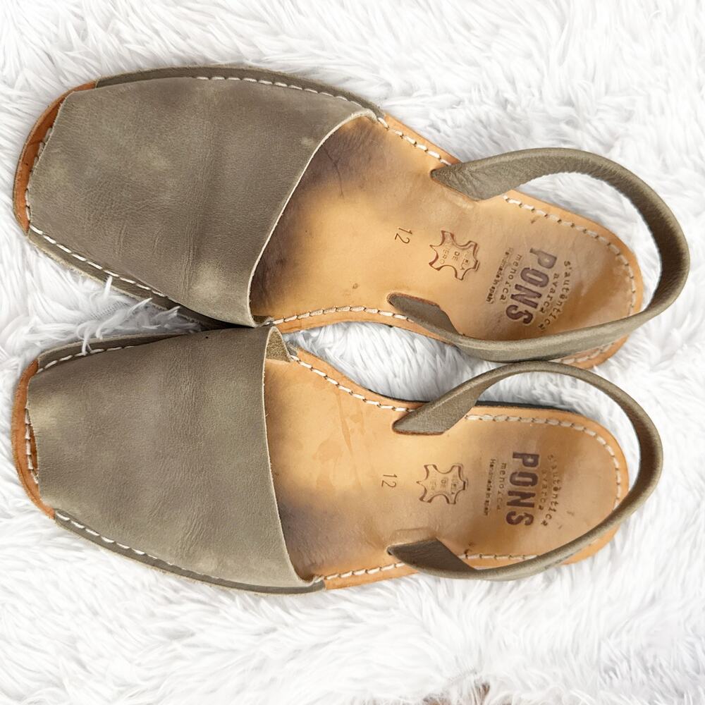PONS | Taupe Sandals Avarcas Classic Flats Slingback Leather Soft Footbed |‎ 12